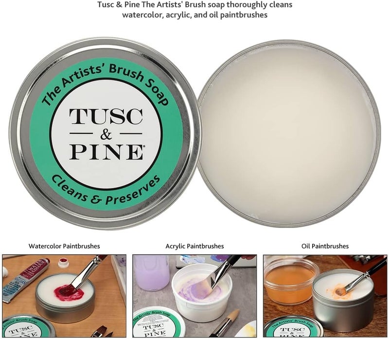 Tusc & Pine The Artists' Brush Soap - 12oz Plant-Based Brush Cleaner, Oil, Acrylic, Watercolor Paint - Nourishes Bristles; Made in North Carolina; Alkali Soap, Gentle Pine Fragrance - Image 4